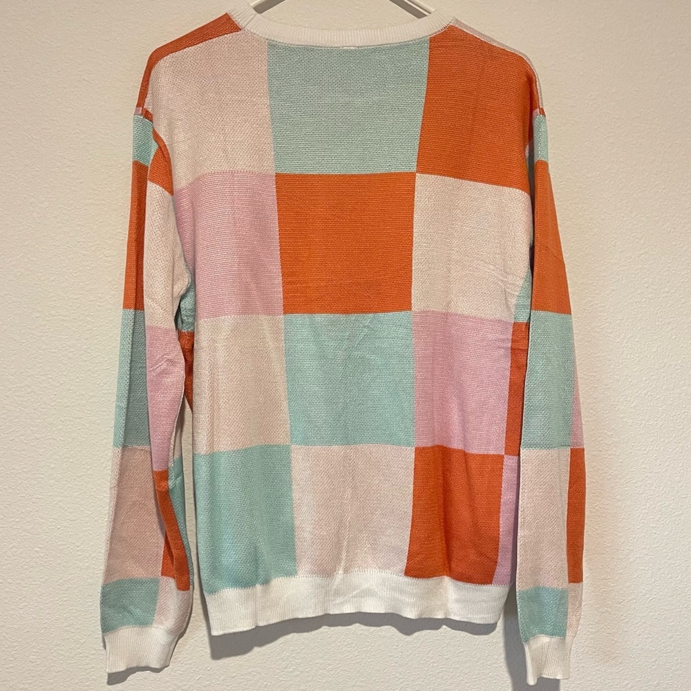 Amazon Color Block Crew Neck Sweater - Orange, Pink, Blue, White - Picture 9 of 9